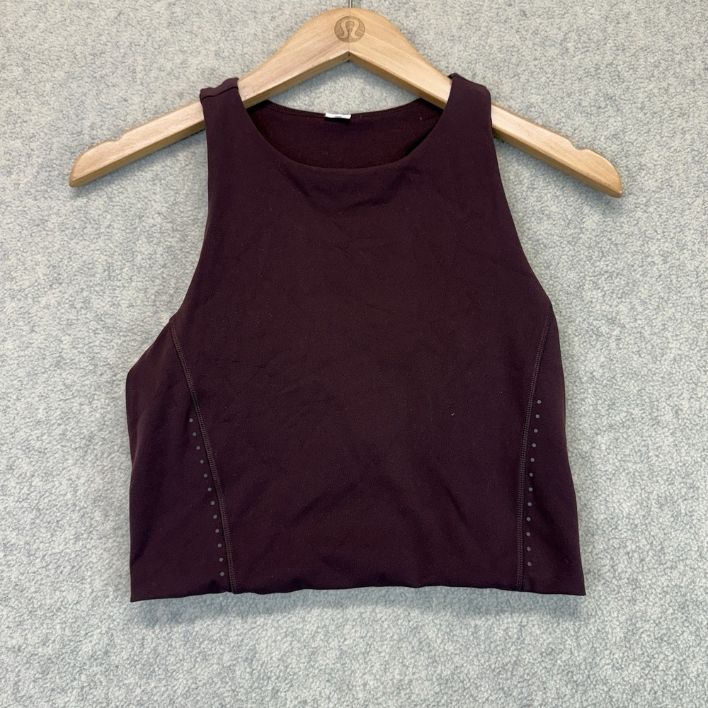Lululemon Size 4 Burgundy High Neck Racerback Crop Running Tank Zip Pocket
